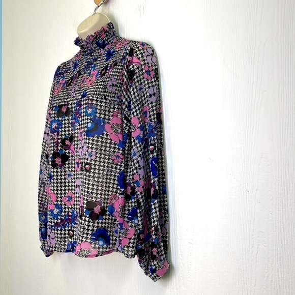 Guess - Colorful Floral Printed Mock Neck Long Sleeve Blouse Size Small - Picture 5 of 12